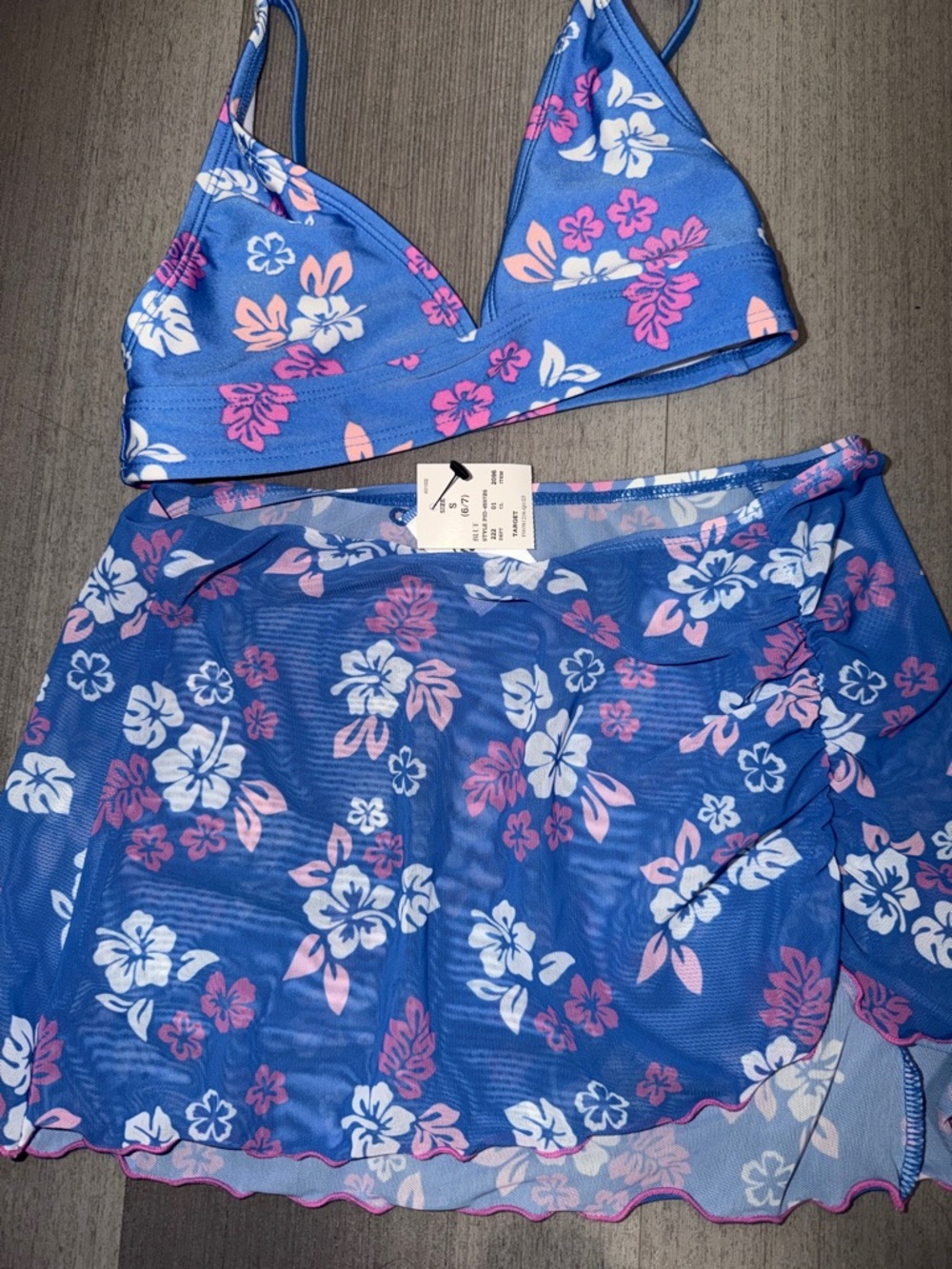 art class Blue Floral Girls Swim Top and Skirt Coverup Set